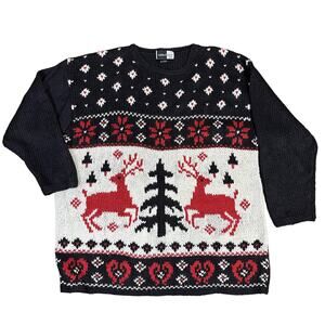 BeldochPopper Christmas Sweater WMNS Black/Red/White 1X Nordic Fair-Isle Knit